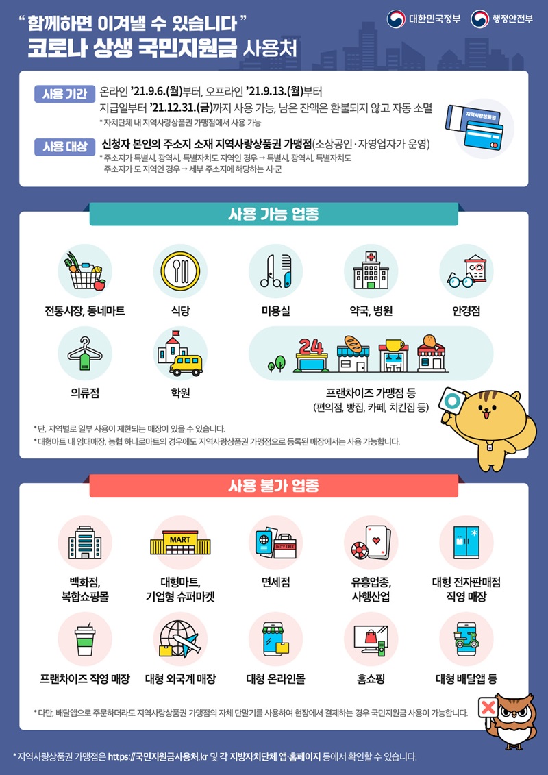 [잡담] 코로나 때 지원금 사용처 가져왔어 | 인스티즈