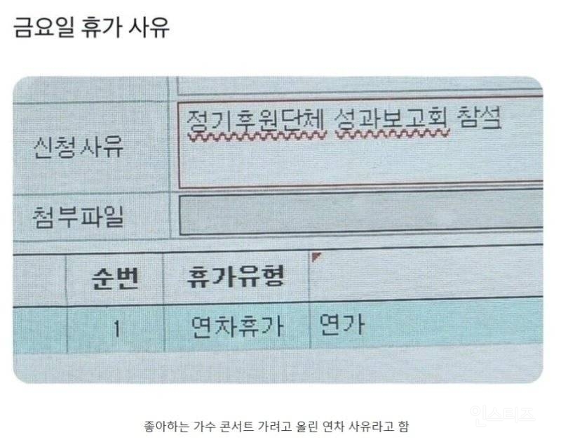  신입의 휴가사유