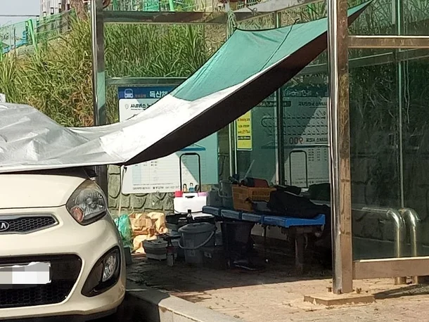 "버스정류장에 천막 치고 토치로 음식 구워먹은 여성…눈 의심" | 인스티즈