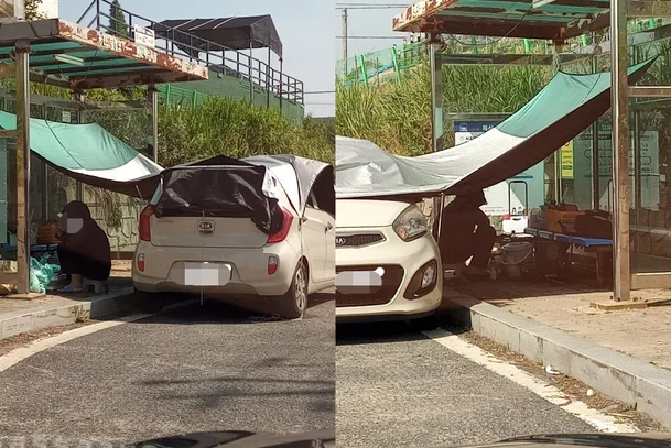 "버스정류장에 천막 치고 토치로 음식 구워먹은 여성…눈 의심" | 인스티즈