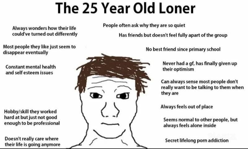 외국 커뮤에 올라온 '25살 찐따 외톨이' 밈짤.jpg | 인스티즈