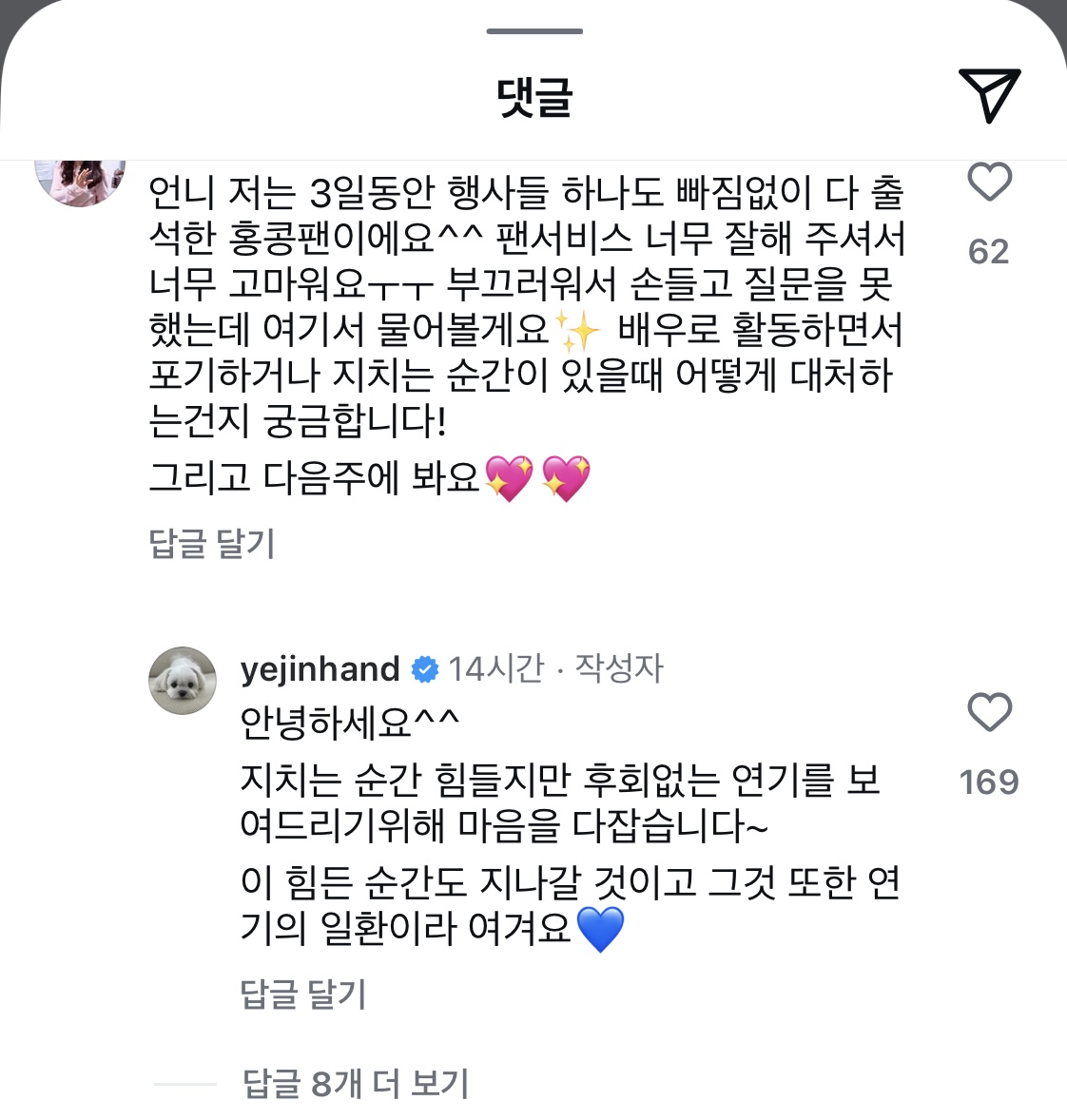 [잡담] 손예진 인스타에 댓글 일일이 달아준거 감동이다 | 인스티즈