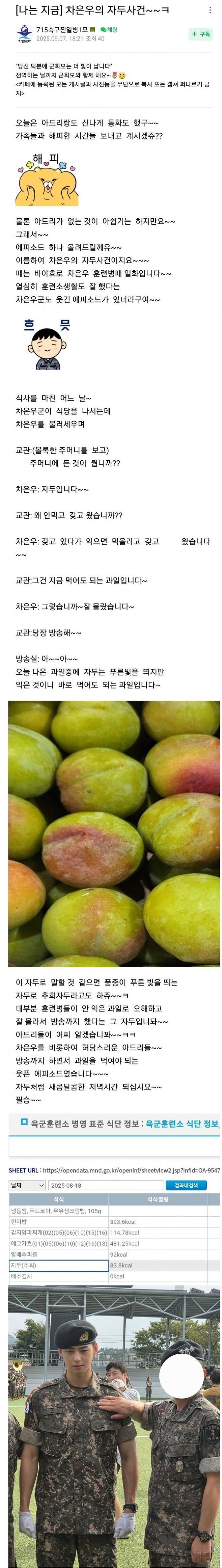 차은우 군대 훈련소 자두사건 썰 | 인스티즈