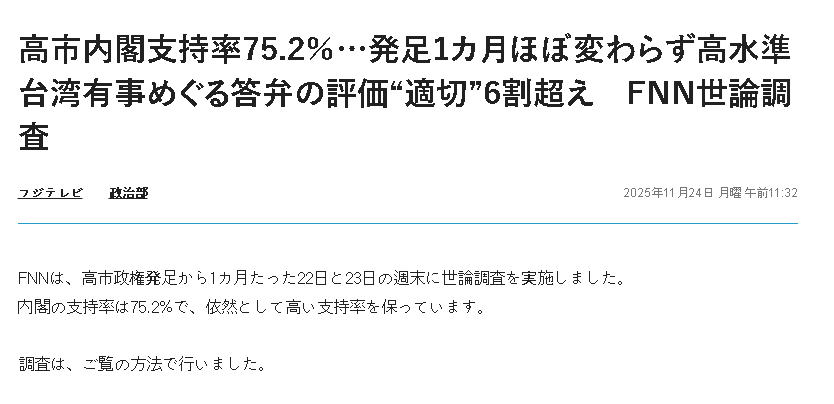 일본 다카이치 내각 지지율 75% 돌파 | 인스티즈