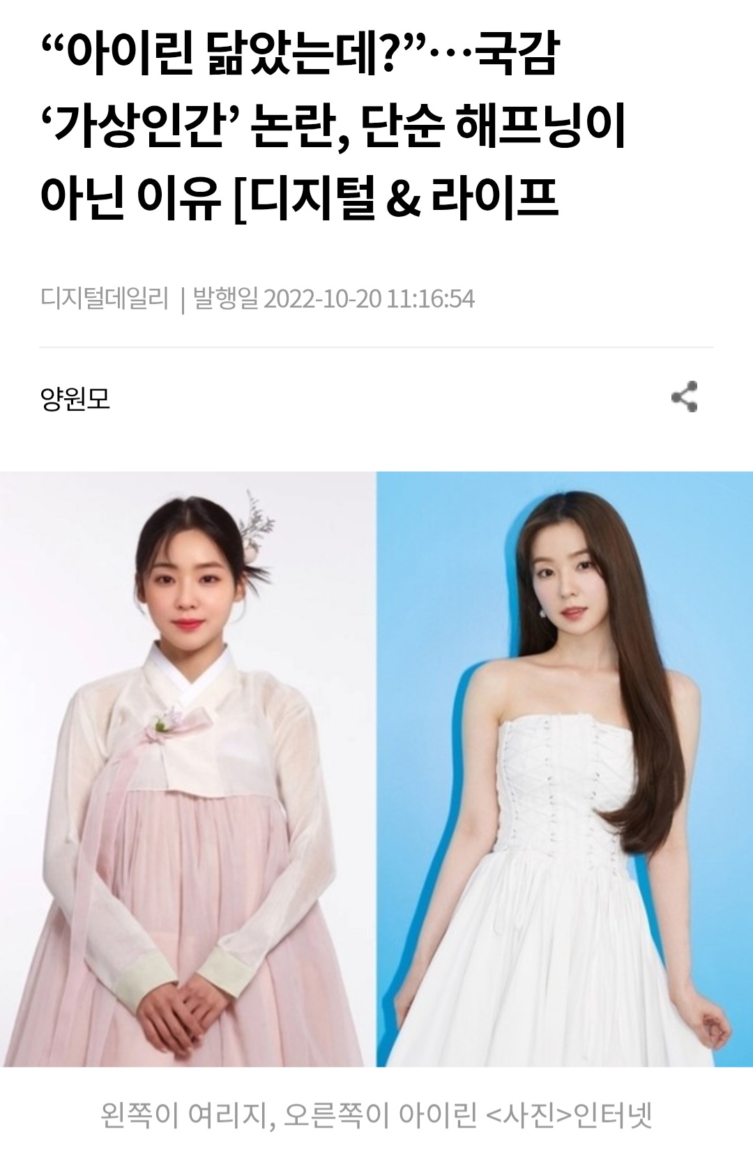 [잡담] 예전에 ai 가상인간 아이린 닮아서 국감갔었잖아 | 인스티즈