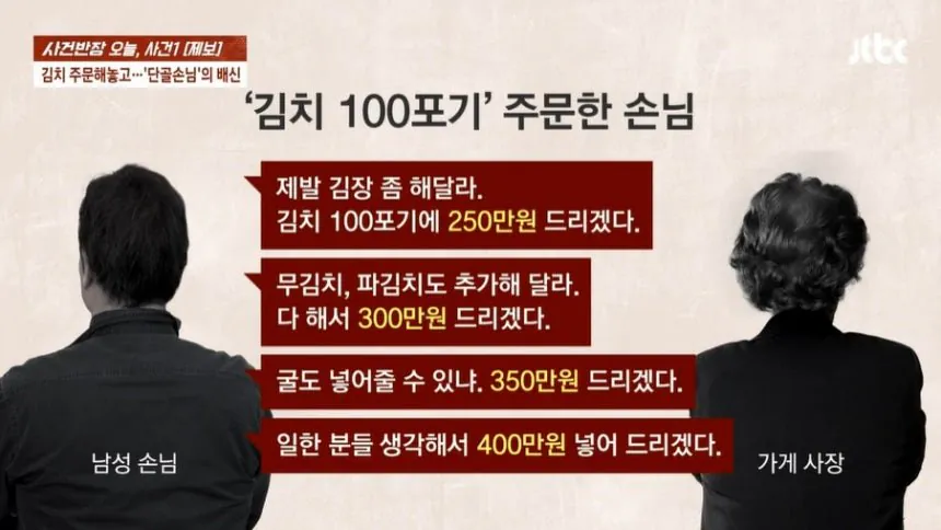[정보/소식] 충격.. 단골 손님이 김치 100포기 먹튀 신고한다고 하자..국정원 출신이라 밝혀 | 인스티즈