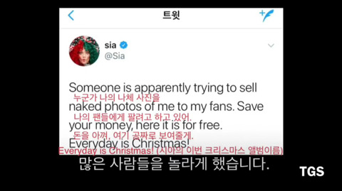 파파라치가 나체 사진을 찍어 판매하려 하자 스스로 트위터에 사진 공개한 Sia | 인스티즈