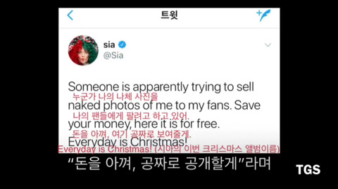 파파라치가 나체 사진을 찍어 판매하려 하자 스스로 트위터에 사진 공개한 Sia | 인스티즈