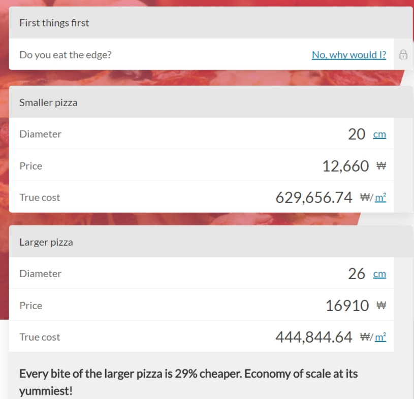 개꿀팁) 피자 크기별 가성비 계산해주는 사이트 | 인스티즈