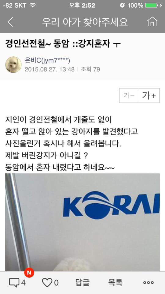 경인선 혼자탄 강아지.jpg | 인스티즈