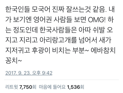 한국인들 모국어 진짜 잘쓰는것 같음.twt | 인스티즈