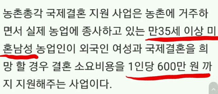 농촌 처녀에게도 국제결혼비 500만원 지급하라 | 인스티즈