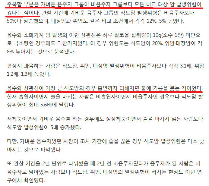 한국인은 소주 1∼2잔에도 암 위험.."절주보다 금주해야" | 인스티즈