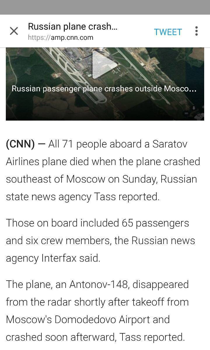 모스크바 근처에서 71명 태운 비행기 추락 후 전원사망속보뜨네요. twt | 인스티즈