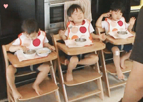 아기식탁으로 보는 1년 사이 엄청 커진 삼둥이.gif | 인스티즈