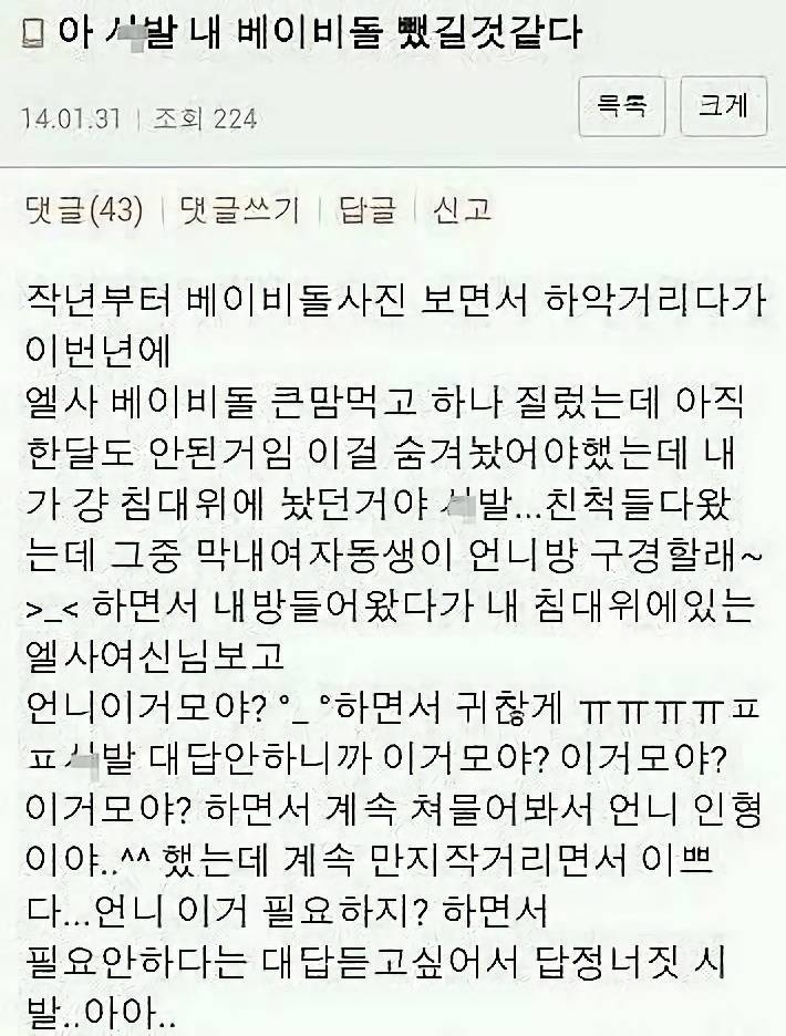 사촌동생에게 엘사인형 뺏긴 썰.txt (고전주의) | 인스티즈