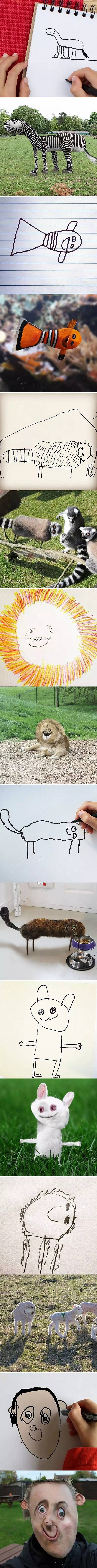 혐,기괴)아들이 그린 그림을 실사처럼 합성해주는 멋진 아빠.jpg | 인스티즈