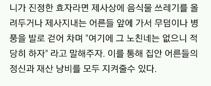 제사는 썩은 흙더미 앞에 접시 몇개 어질러놓고 효도했다고 자위질 하는 행위이다 | 인스티즈