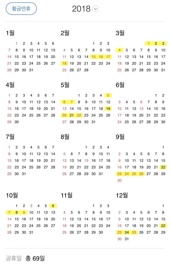 2018년 휴일 초간단 정리 | 인스티즈