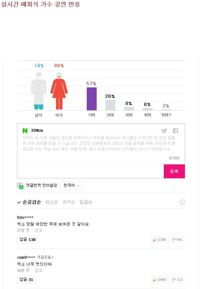 페회식 가수 공연 네이버댓글 반응.jpg | 인스티즈