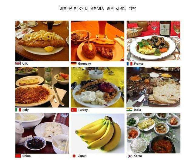어느 일본인이 올린 세계 음식사진과 그걸 보고 열받은 한국인이 올린 사진 | 인스티즈