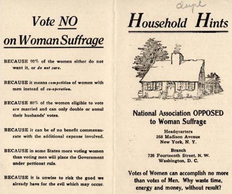 과거 여성 투표권을 반대한 남성들이 만든 포스터 | 인스티즈