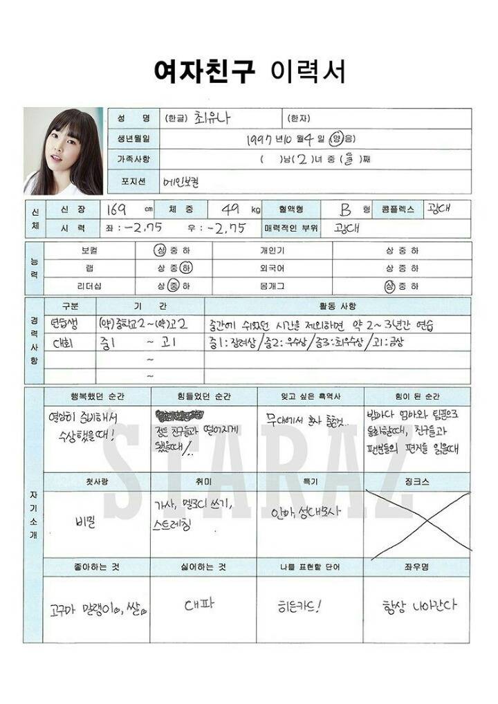 데뷔초기 여자친구 이력서 | 인스티즈