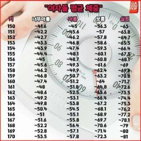 극딜 당하고 있는 여자 표준 체중표.JPG | 인스티즈