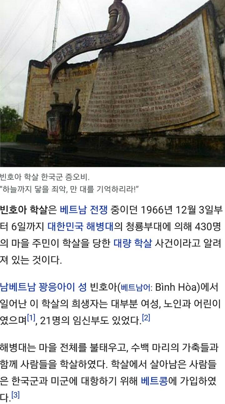 베트남에 세워져 있는 한국군 증오비 | 인스티즈