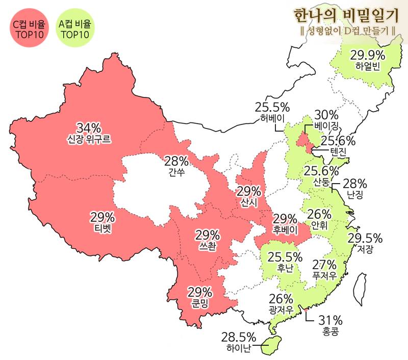 중국의 지역별 가슴크기 | 인스티즈