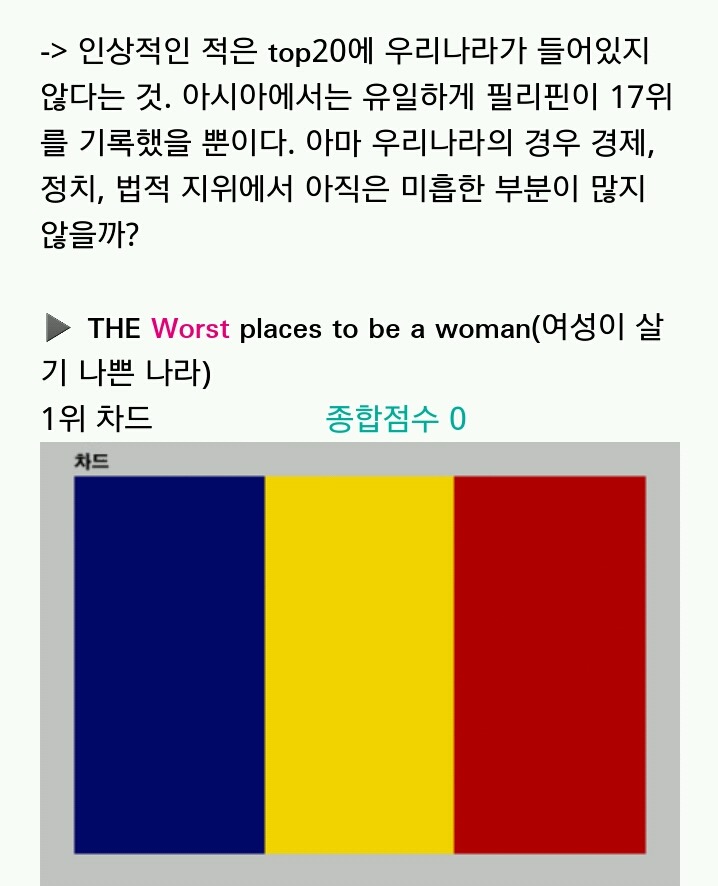 여성이 살기 좋은 나라/ 살기 나쁜 나라 | 인스티즈