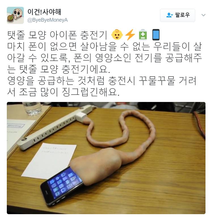 탯줄 모양 아이폰 충전기 | 인스티즈