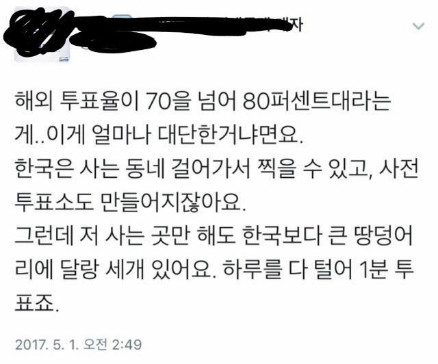  해외 투표율이 70을 넘어 80％대라는게 이게 얼마나 대단한거냐면요 | 인스티즈