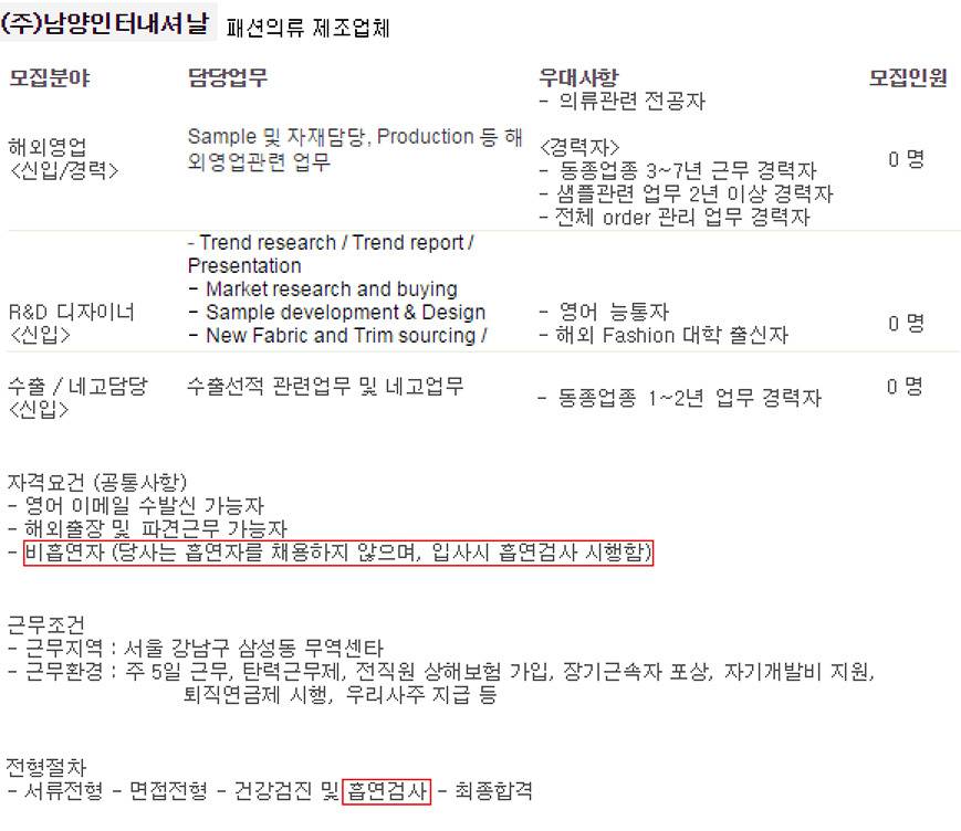 비흡연자만 채용하겠다는 회사, 이것이 정당할까요? 차별일까요? | 인스티즈