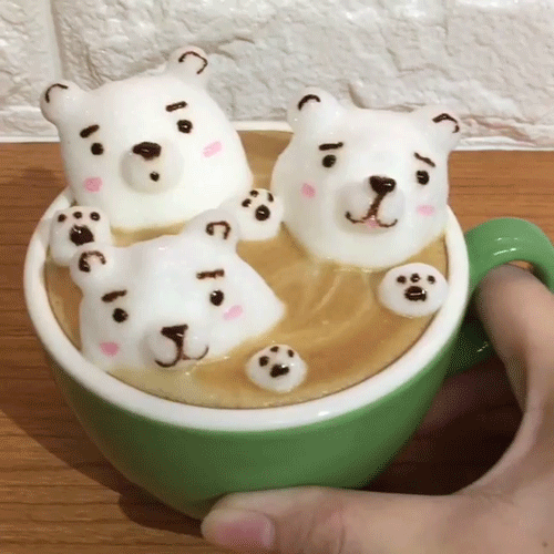 따뜻한 라떼 한 잔! 3D동물 아트라떼 gifjpg | 인스티즈