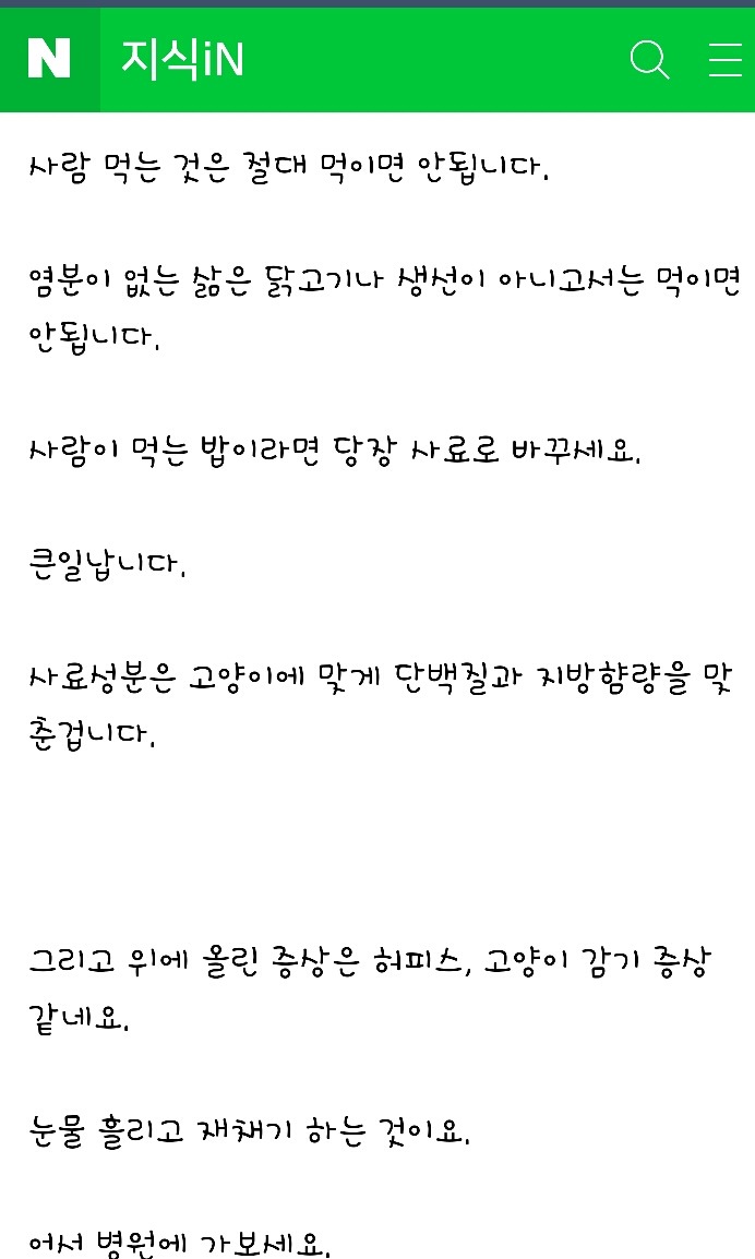 고양이한테 사료아닌 밥을 주고 있는데요.... | 인스티즈