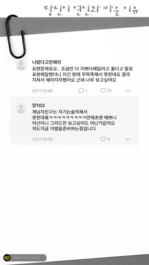 당신이 연인과 싸운 이유 | 인스티즈