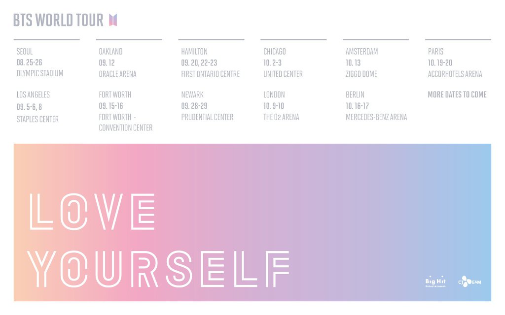 방탄소년단(BTS) 'LOVE YOURSELF' 월드투어 일정 포스터 | 인스티즈