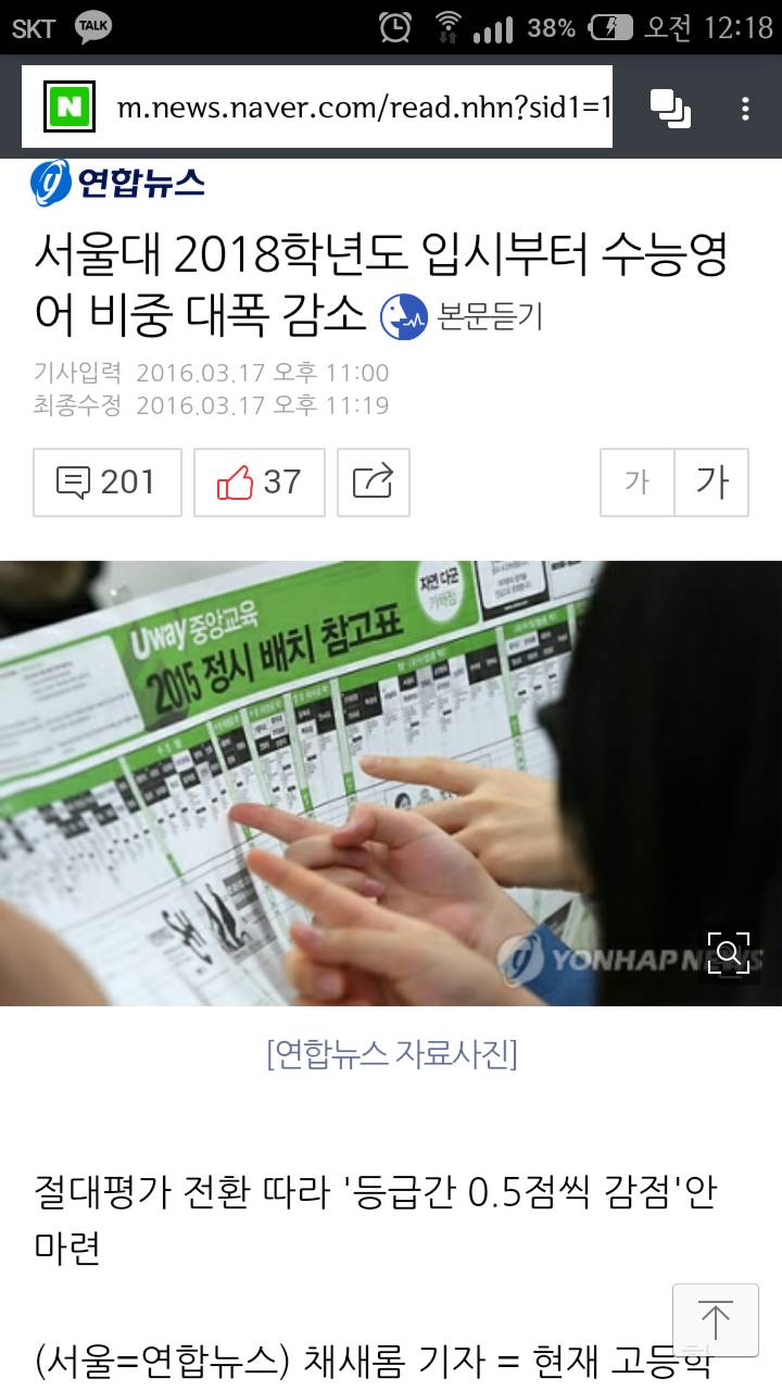 서울대 2018학년도 입시부터 수능영어 비중 대폭 감소 | 인스티즈