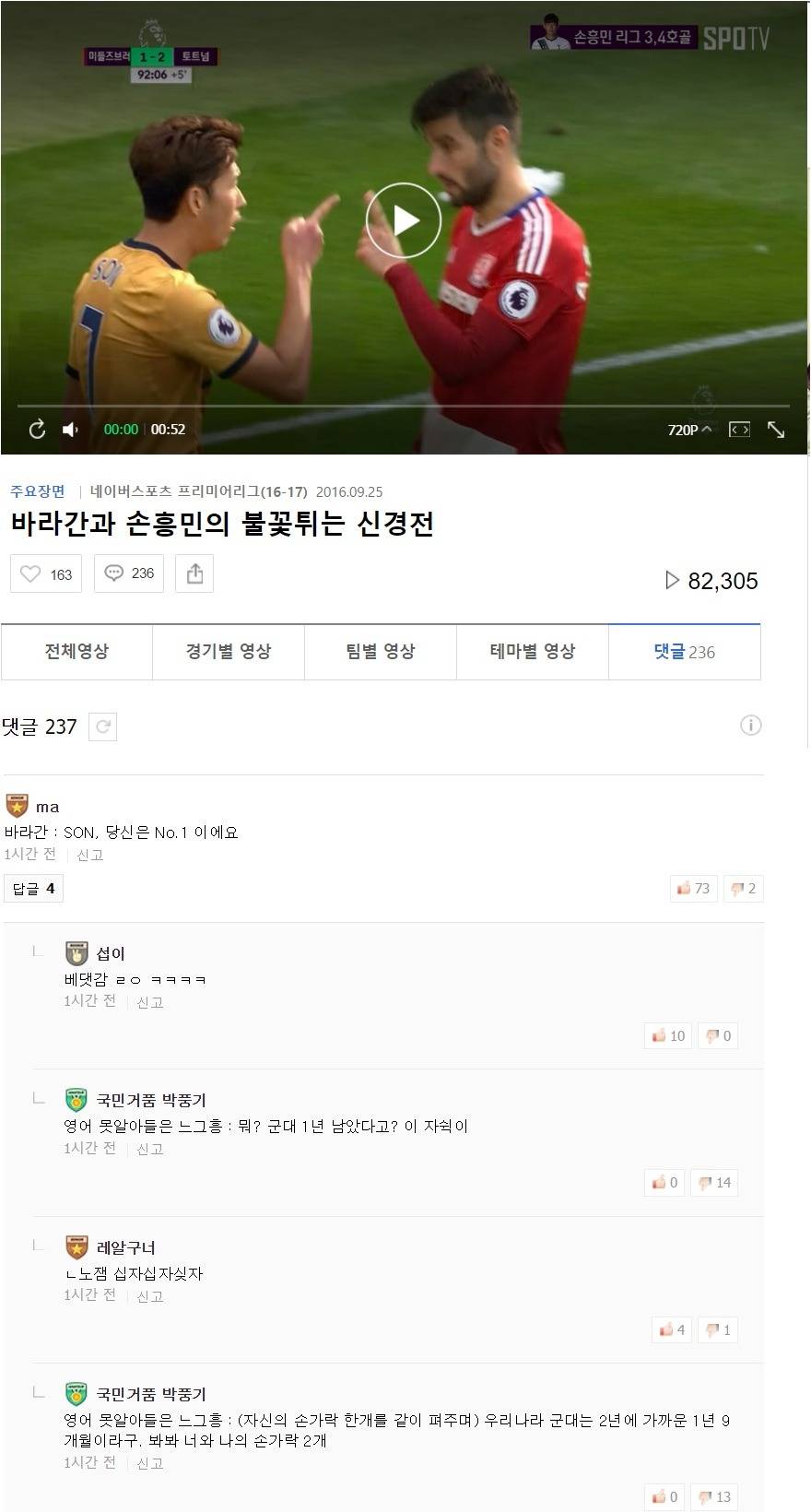 바라간과 손흥민의 불꽃튀는 신경전 | 인스티즈