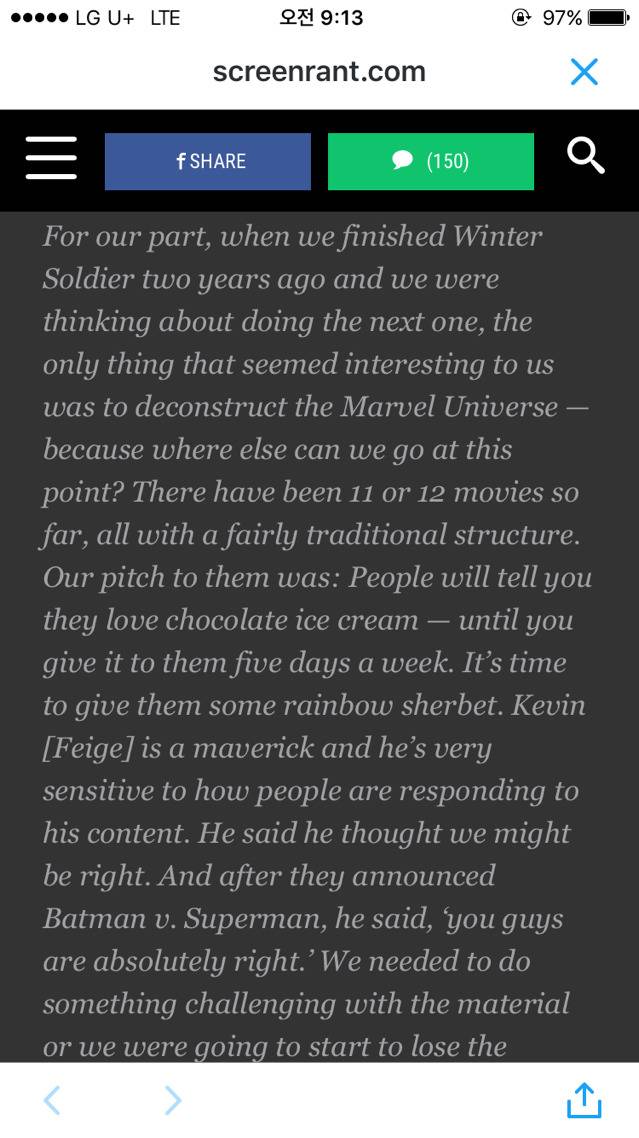 루소 형제"시빌워 영화화는 배트맨v슈퍼맨의 영향을 받았다." | 인스티즈