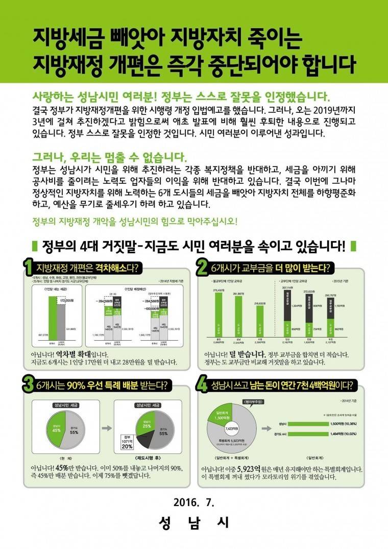 사랑하는 성남시민 여러분! 정부는 스스로 잘못을 인정했습니다 | 인스티즈