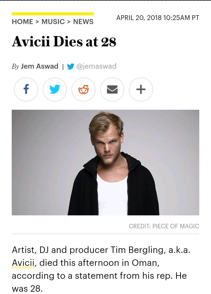 스웨덴 DJ 아비치 (Avicii) 28세 나이로 사망 | 인스티즈