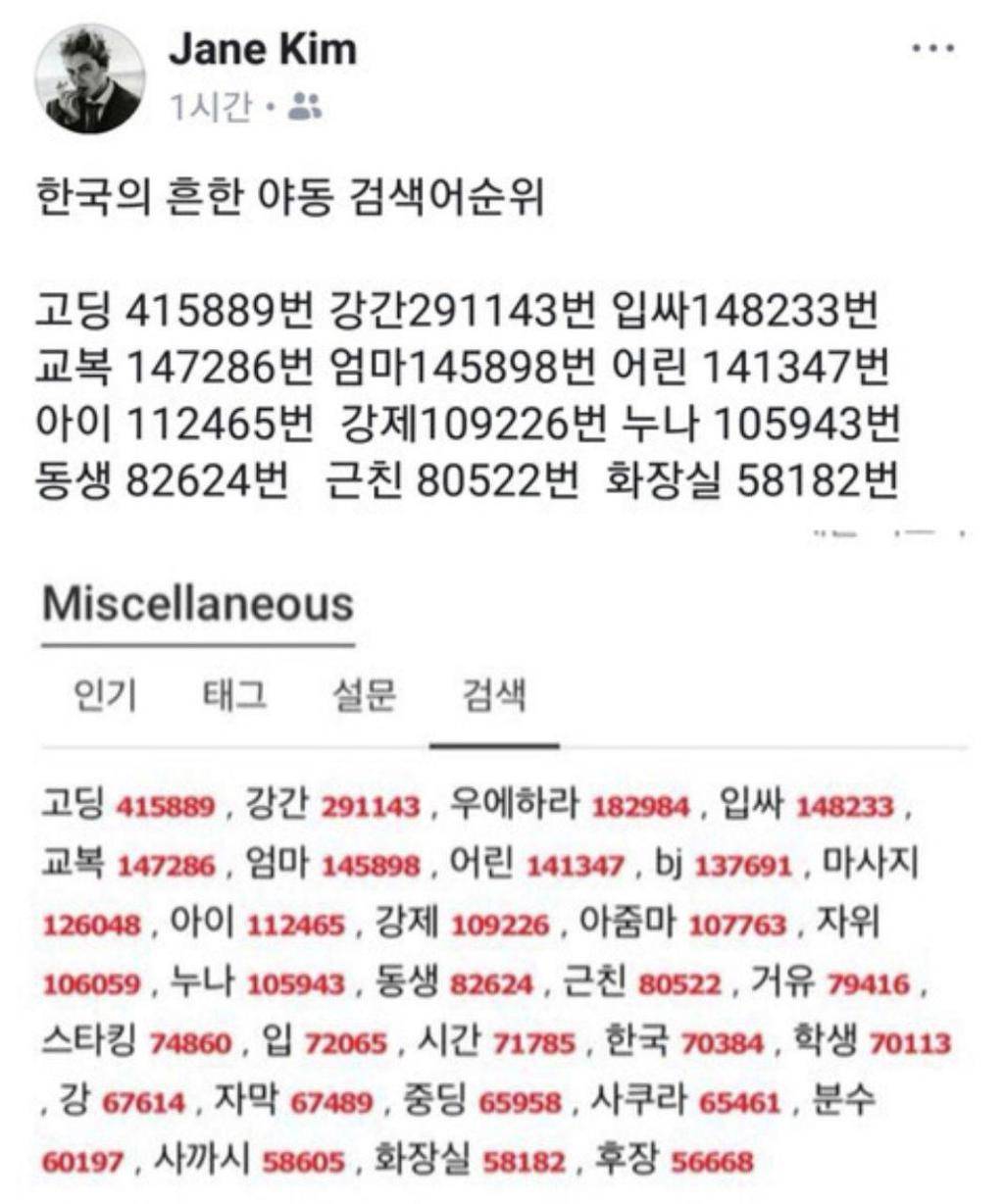 한국의 흔한 야동검색어 순위 - 인스티즈(instiz) 이슈 카테고리