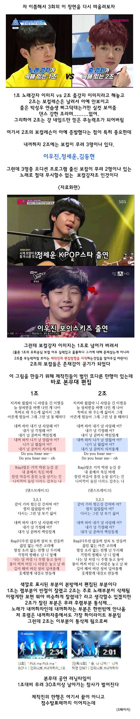 [프로듀스101] 편집놀음으로 실력 너프당한 내꺼하자2조.jpg | 인스티즈