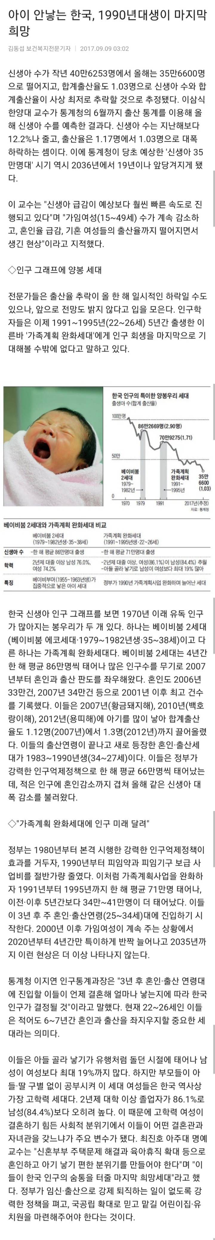 아이 안낳는 한국 1990년대 세대들이 마지막 희망 | 인스티즈