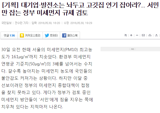 서민만 잡는 박근혜정부의 미세먼지 대책 | 인스티즈