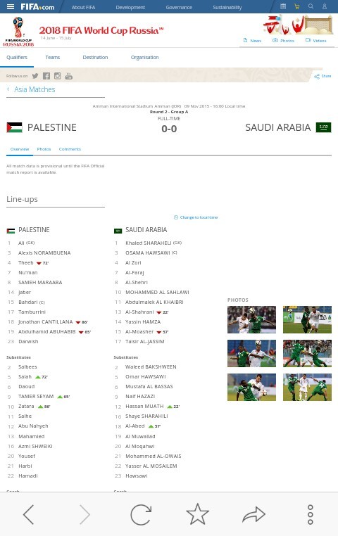 2018 러시아 월드컵 아시아 2차예선 MatchDay 6 팔레스타인-사우디 경기결과 & A조 현재순위 | 인스티즈