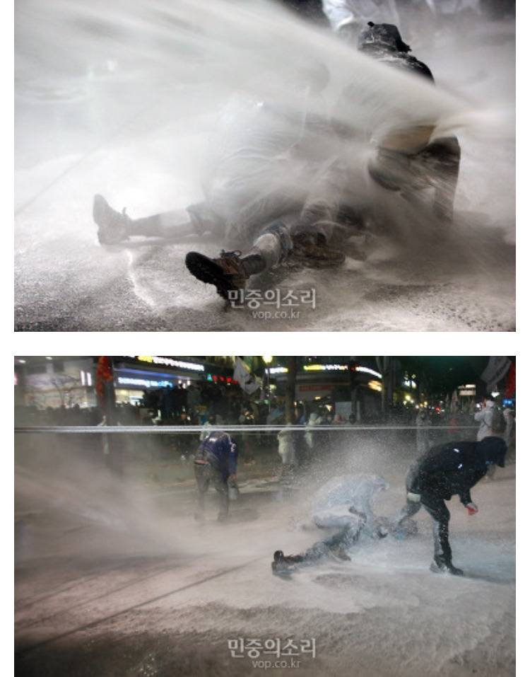 할아버지에게 고의적으로 물대포 뿌림.gif | 인스티즈