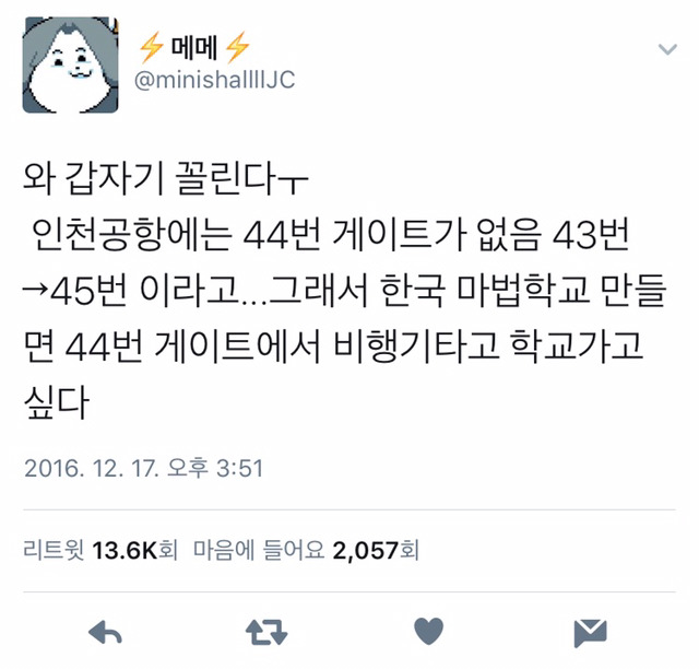 인천공항 44번게이트에서 비행기타고 마법학교 입학하고 싶다.twt | 인스티즈